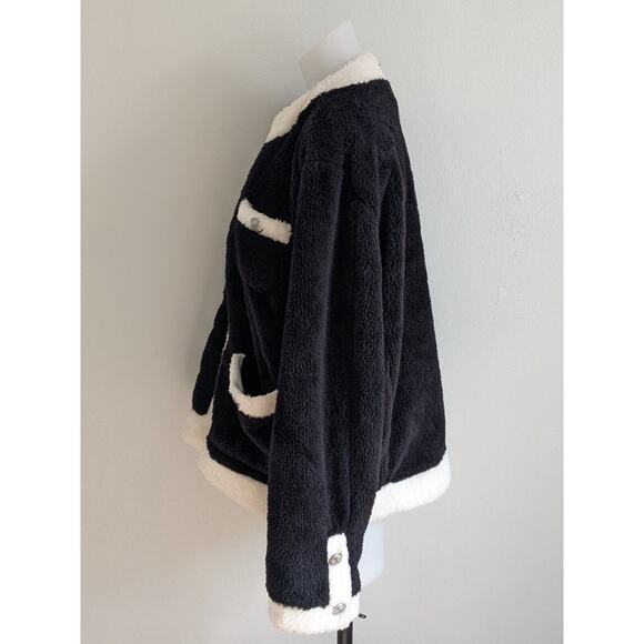 Trunk Project Size Large Fleece Jacket Black White Full Zip Pockets Long Sleeves - Picture 6 of 10